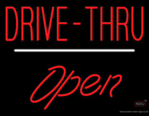 Red Drive-Thru Open White Line Neon Sign 