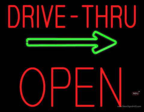 Drive-Thru Block Open with Green Arrow Real Neon Glass Tube Neon Sign 