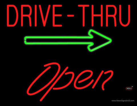 Drive-Thru Open with Arrow Real Neon Glass Tube Neon Sign 