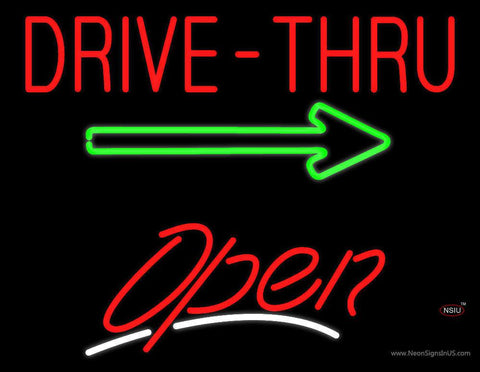 Drive-Thru Open White Line Real Neon Glass Tube Neon Sign 