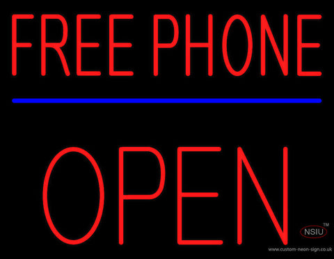 Red Free Phone Block Open Neon Sign 