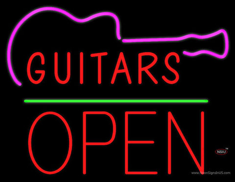 Guitars Block Open Green Line Real Neon Glass Tube Neon Sign 