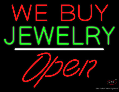 We Buy Jewelry Block Open White Line Neon Sign 