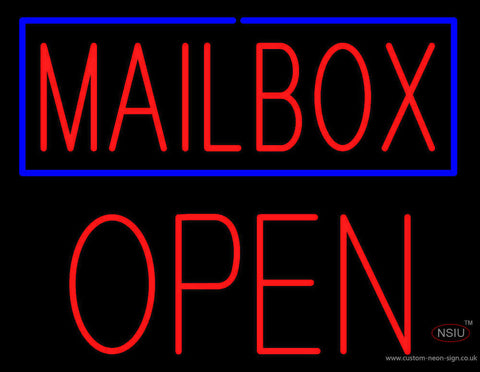 Mailbox Blue Border Open Block Neon Sign 