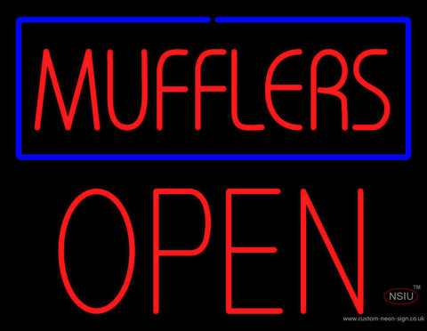 Mufflers Blue Border Open Block Neon Sign