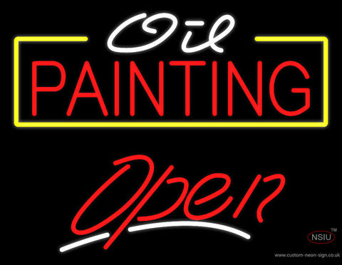 White Oil Red Painting Open Neon Sign