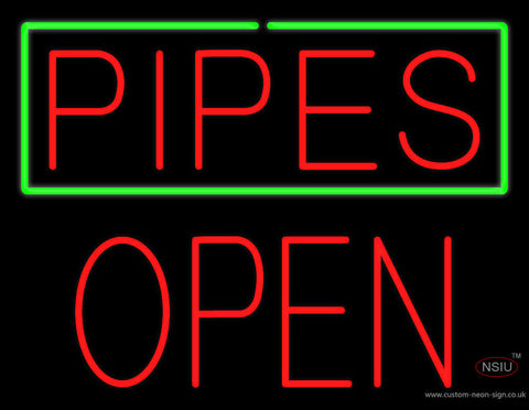 Red Pipes with Green Border Block Open Neon Sign 