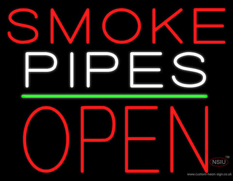 Smoke Pipes Block Open Green Line Neon Sign