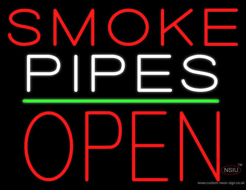 Smoke Pipes Block Open Green Line Neon Sign 