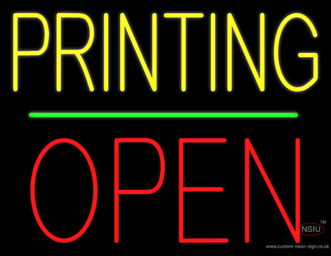 Yellow Printing Block Open Green Line Neon Sign 