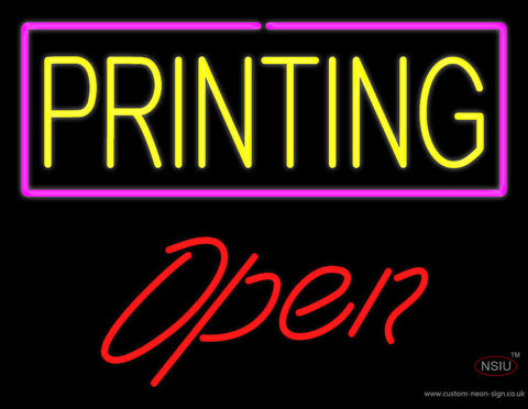 Yellow Printing Pink Border Open Neon Sign