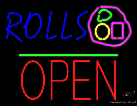 Rolls Block Open Green Line Neon Sign 