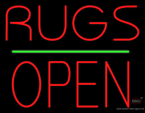 Rugs Block Open Green Line Neon Sign