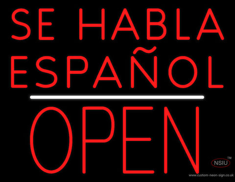 Se Habla Espanol Block Open White Line Neon Sign