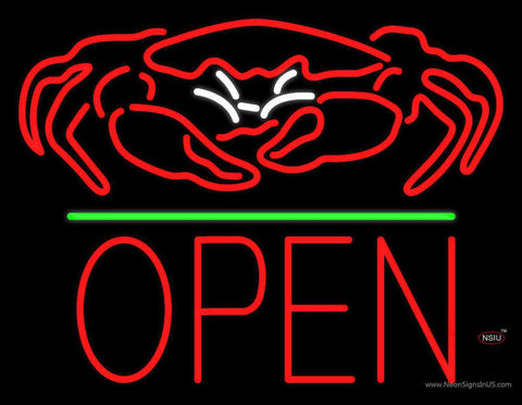 Crab Seafood Logo Block Open Green Line Real Neon Glass Tube Neon Sign