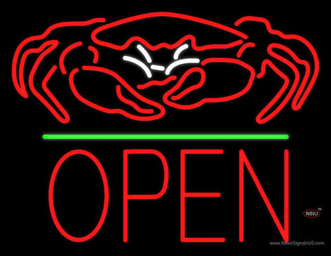 Crab Seafood Logo Block Open Green Line Real Neon Glass Tube Neon Sign 