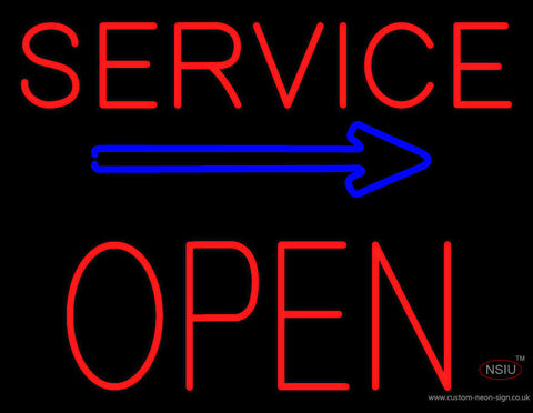 Red Service Block Open Neon Sign