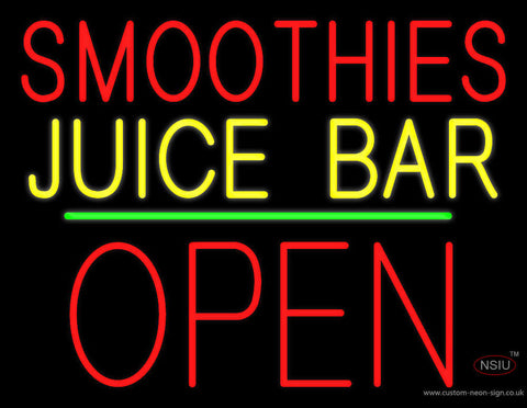 Smoothies Juice Bar Block Open Green Line Neon Sign