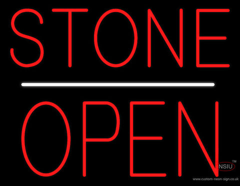 Stone Block Open White Line Neon Sign