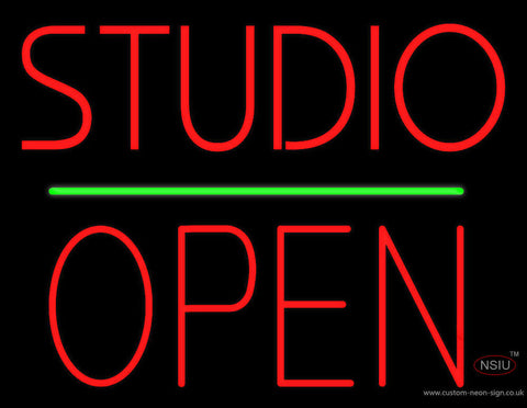 Studio Open Block Green Line Neon Sign 