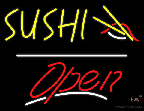 Yellow Sushi Red Open White Line Neon Sign 
