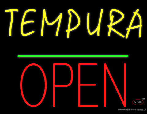 Tempura Block Open Green Line Neon Sign