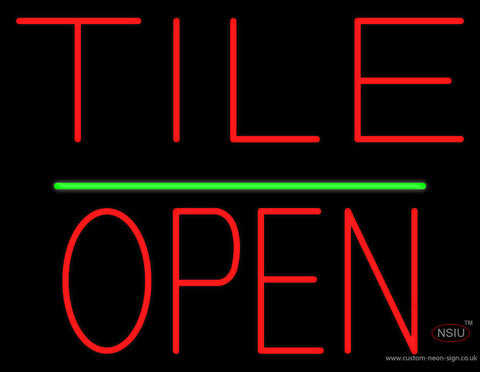 Tile Block Open Green Line Neon Sign