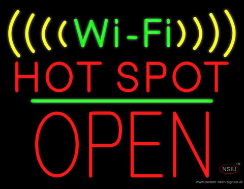 Wi-Fi Hot Spot Block Open Green Line Neon Sign