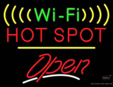 Wi-Fi Hot Spot Open Yellow Line Neon Sign