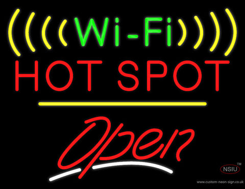 Wi-Fi Hot Spot Open Yellow Line Neon Sign 