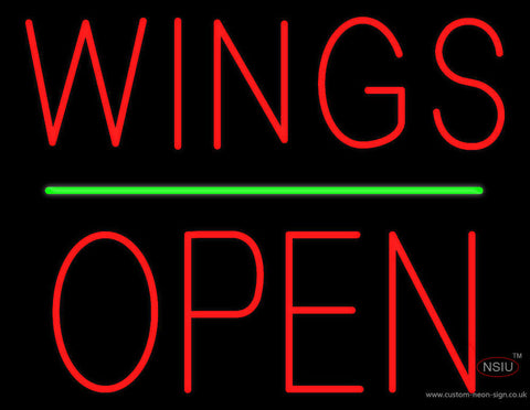 Wings Block Open Green Line Neon Sign 