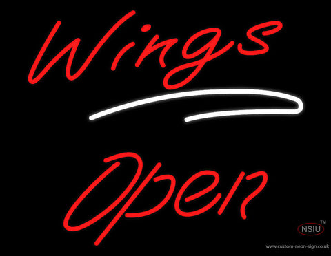 Wings Open White Line Neon Sign 