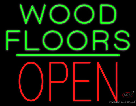 Wood Floors Block Open Green Line Neon Sign