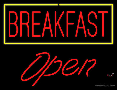 Block Breakfast with Blue Border Open Real Neon Glass Tube Neon Sign