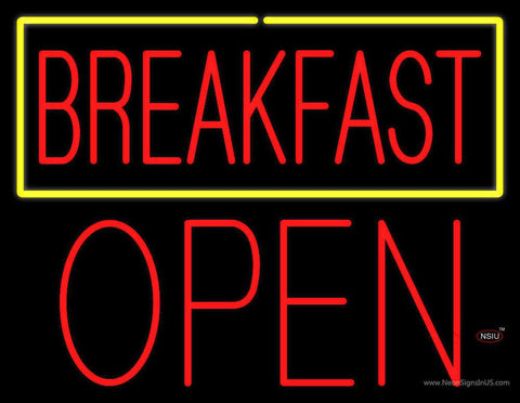 Block Red Breakfast Open Real Neon Glass Tube Neon Sign 