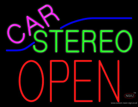 Pink Car Stereo Red Block Open Neon Sign 
