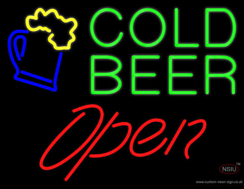 Mug with Cold Beer Open Neon Sign