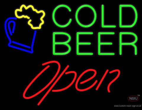 Mug with Cold Beer Open Neon Sign 
