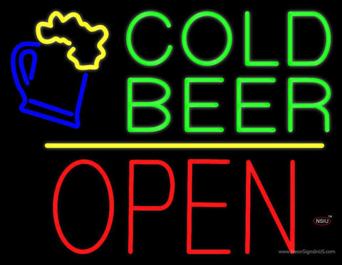 Cold Beer Mug Block Open Real Neon Glass Tube Neon Sign