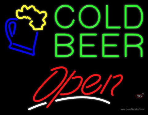 Green Cold Beer Open with Mug Real Neon Glass Tube Neon Sign 