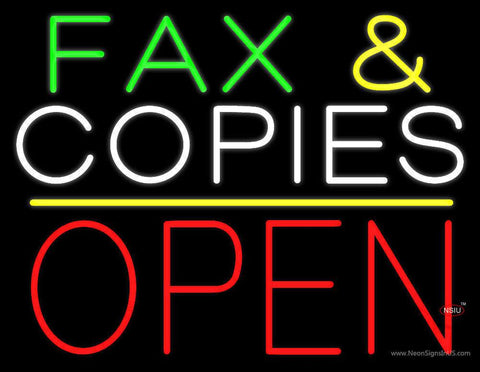 Fax and Copies Yellow Line Block Open Real Neon Glass Tube Neon Sign 