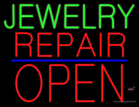 Jewelry Repair Block Open Blue Line Real Neon Glass Tube Neon Sign 