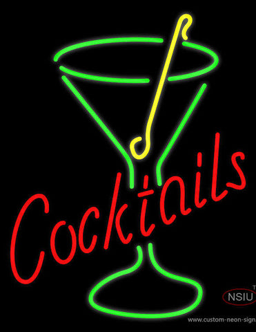 Rectangle Cocktail with Cocktail Glass Neon Sign 