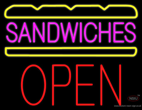 Pink Sandwiches Block Open Neon Sign 