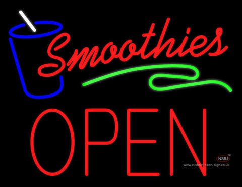 Red Smoothies Block Open Neon Sign