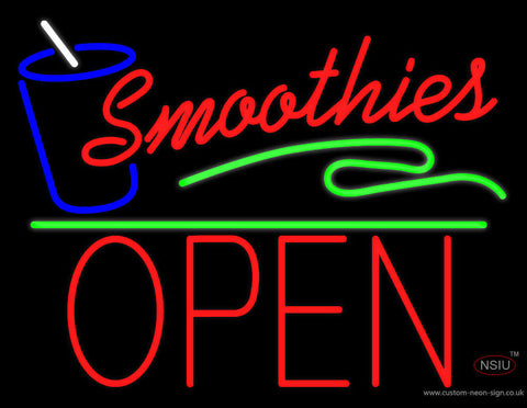 Red Smoothies Block Open Green Line Neon Sign