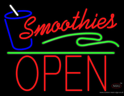 Red Smoothies Block Open Green Line Neon Sign 