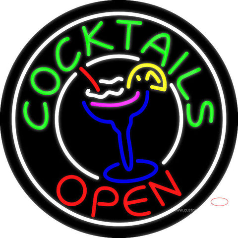 Circular Cocktail with Cocktail Glass Neon Sign