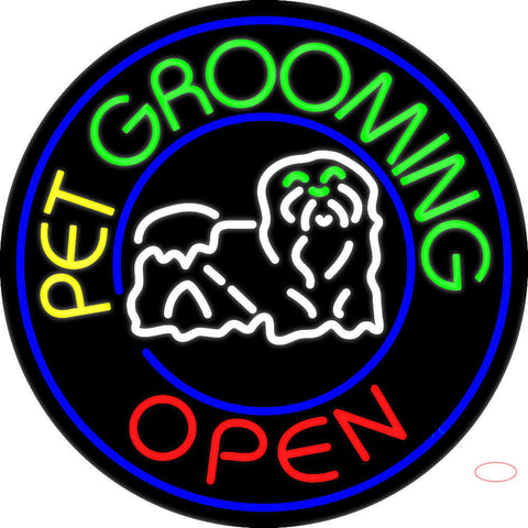 Pet Grooming Open Block Logo Neon Sign 