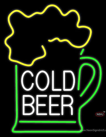 Cold Beer with Mug Real Neon Glass Tube Neon Sign